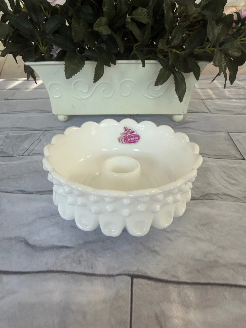 VTG FENTON HOBNAIL MILK GLASS HANDMADE CANDLE HOLDER